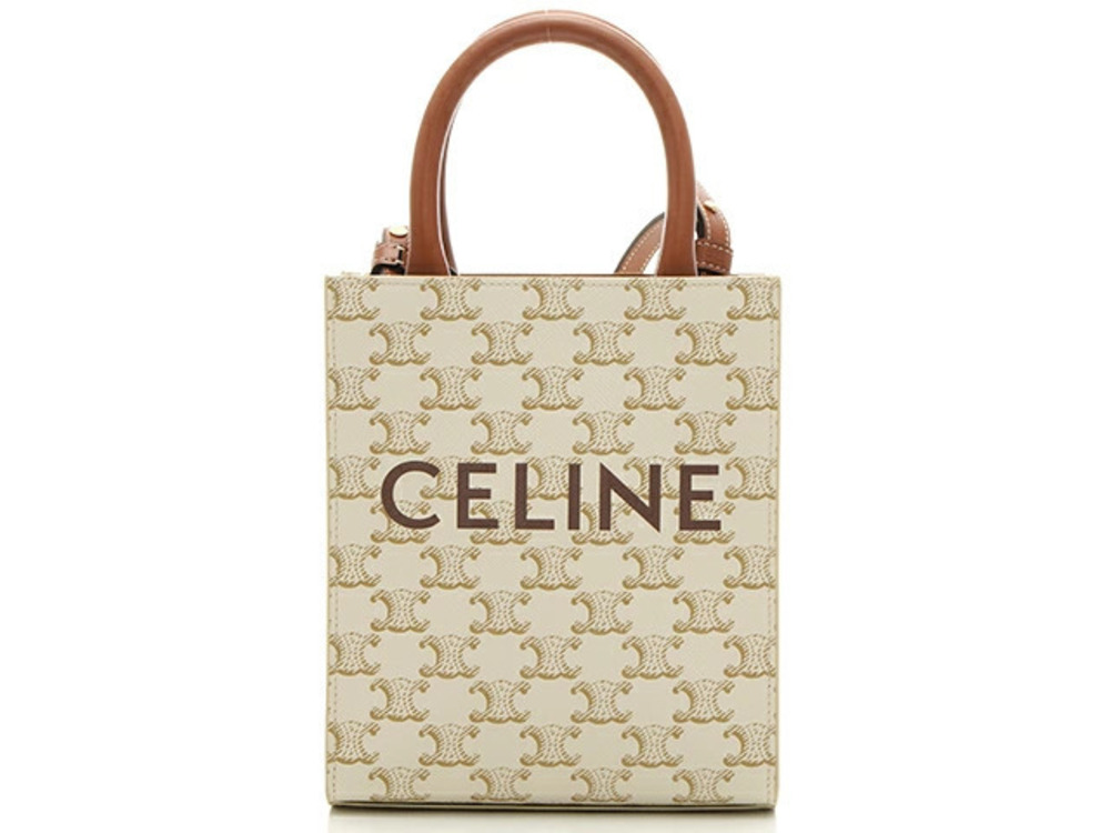 Celine shoulder bag vertical cabas Triomphe canvas calfskin white